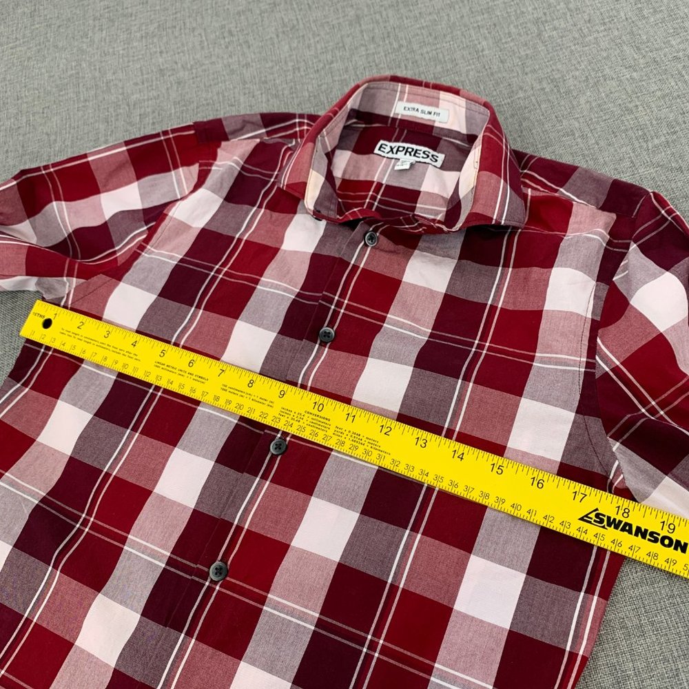 Men's Express Plaid Extra Slim Button Down Shirt Long Sleeve Small 100% Cotton - Picture 8 of 11